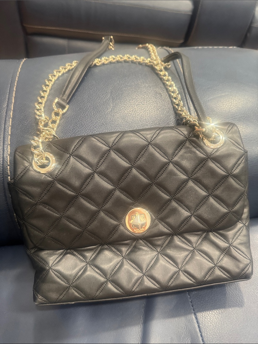 Kate SpadeQuilted Black Silver Chain-Handle Shoulder Bag